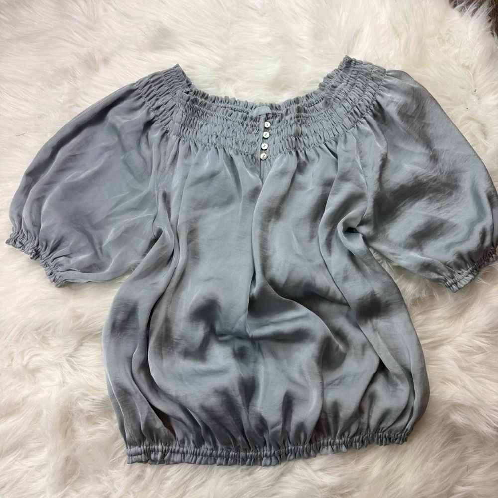 Grey Satin puff sleeve Blouse